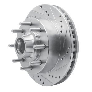 Ford F-250 Super Duty Brake Rotor (1) - Front Right - R1 Concepts - Drilled & Slotted - Silver - `99-`02
